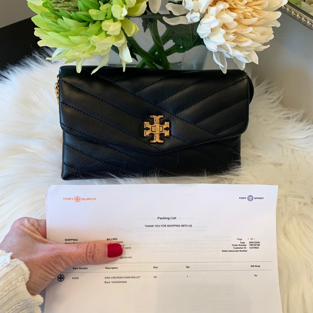 Tory Burch crossbody chain wallet.